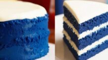 Bolo de Veludo Azul com Recheio de Framboesa: Uma versão vibrante e saborosa de um clássico